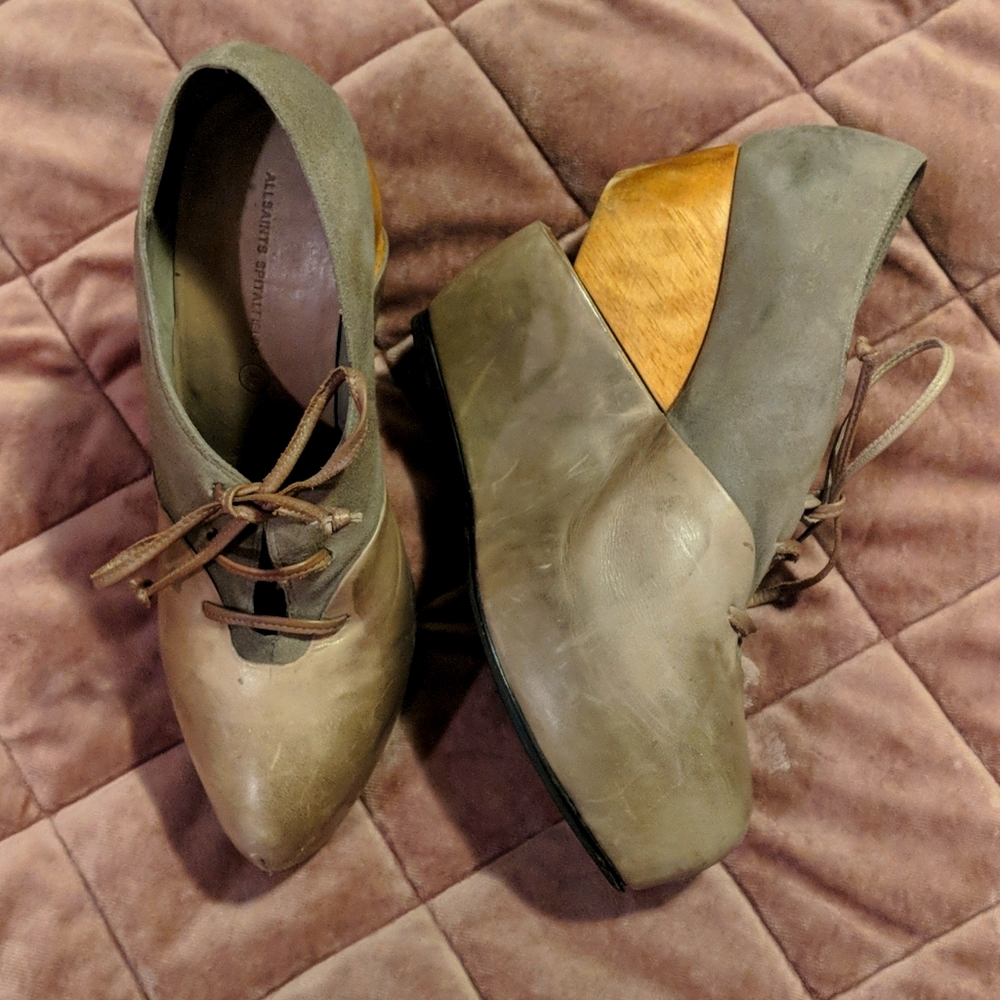 Unique designer wood wedge heels